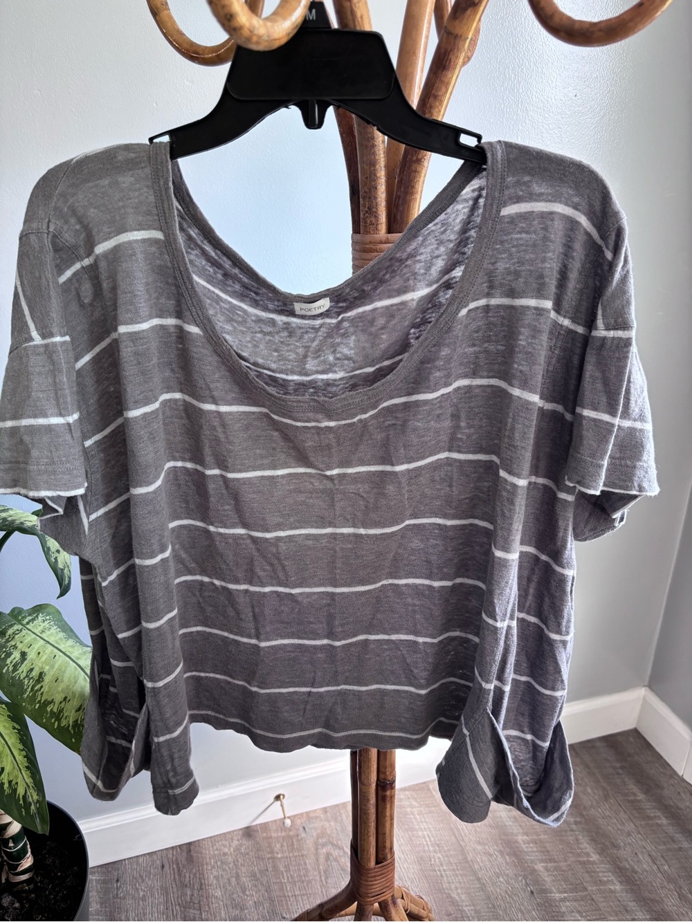 Poetry Gray and White Striped Crop Tee
